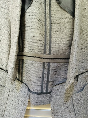 Classiques Entier Cotton Blend Grey Textured Tweed Blazer Sz S Decorative Zipper - Picture 9 of 20