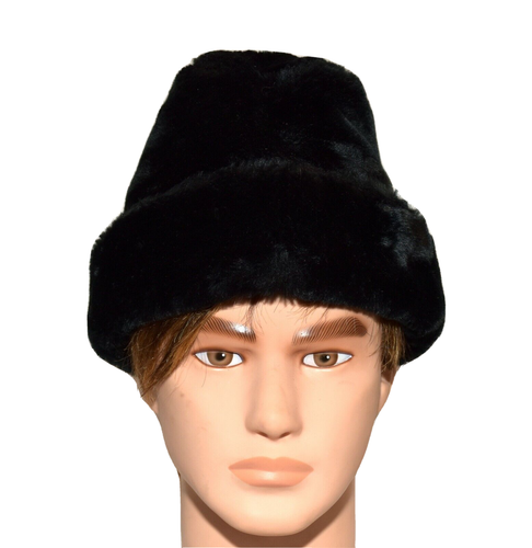 Vintage Russian Ushanka Black Faux Fur with Fold Down Ear Flaps Men Size L USA