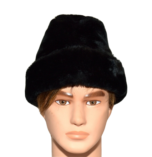 Vintage Russian Ushanka Black Faux Fur with Fold Down Ear Flaps Men Size L USA - Picture 1 of 10