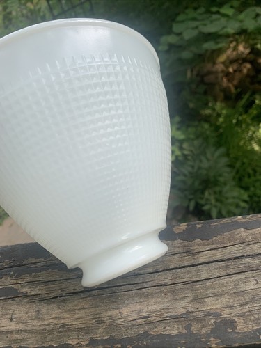 Vintage Corning Milk Glass Waffle, Cone Shaped Lamp Shade 4 7/8”H 2 1/8” Fitter - Picture 5 of 6