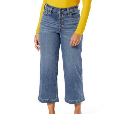 Levi Strauss Women's High Rise Blue Jeans Size 12 W31 Wide Leg Crop Button Fly - Picture 3 of 5