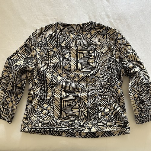 RUBY RD WOMENS SIZE 14 BLACK BEIGE GEOMETRIC 100% COTTON BEADED JACKET BLAZER - Picture 7 of 14