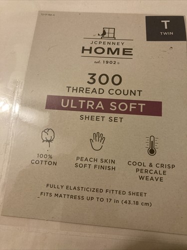 J C Penney Twin Sheet Set 300 Count Peach Skin Soft Finish Percale Weave Cotton - Picture 2 of 7