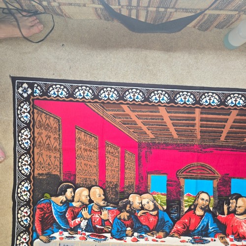 Tapiz turco vintage de la última cena 57,5" x 39" alfombra tejida a mano colgante de pared - Imagen 12 de 15