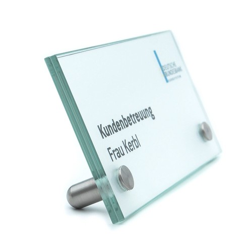 Tischschild aus Glas mit Edelstahlhalter 200/100 mm - Bild 1 von 5