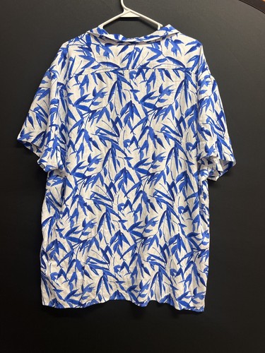 JF J. Ferrar Men's Blue Willow Leaf Short Sleeve Button Rayon Shirt XXL NWOT - Picture 4 of 6