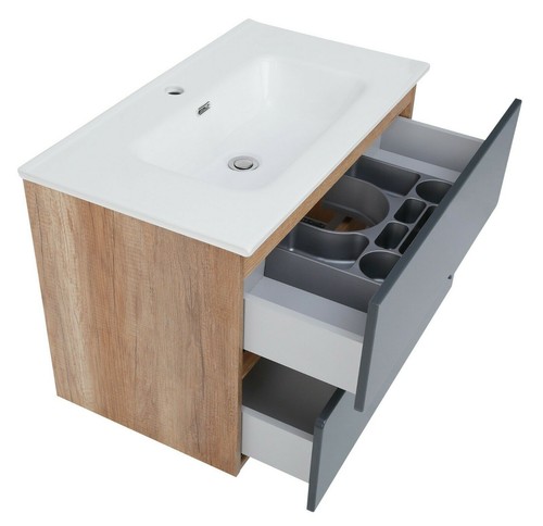 NEU Badmöbel Set SPECTRA 80 Athrazit Hochglanz -Gold Eiche verschiedene Variante - Bild 4 von 16