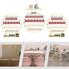 3Pcs Wall-Mounted Nail Salon Display Stand Gold Round Nail Polish Storage Rack