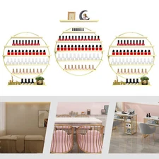 3Pcs Wall-Mounted Nail Salon Display Stand Gold Round Nail Polish Storage Rack