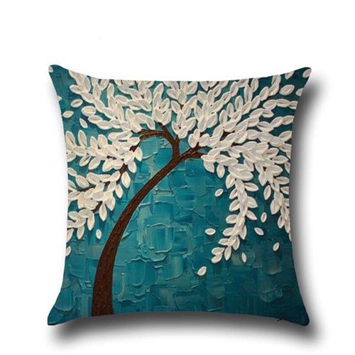 Flowers Tree Cotton Oil Painting Sofa Waist Cushion Cover Pillow Case Home Decor - Picture 12 of 16