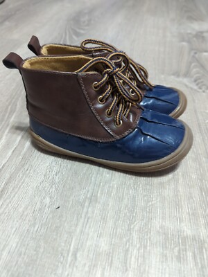 Lucky Top Ducko Childs Navy And Brown Tie Up Rain Boots Size 7