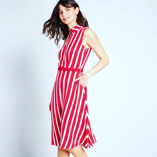 ⭐️ NWT MODCLOTH NAUTICAL RETRO STRIPED RED WHITE NAVY DRESS RETAIL $79 L 10 - Picture 4 of 8