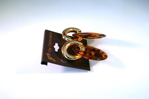 Gennaro gold tone ring & faux tortoise shell hoop stud dangle earrings 2" - Picture 2 of 2