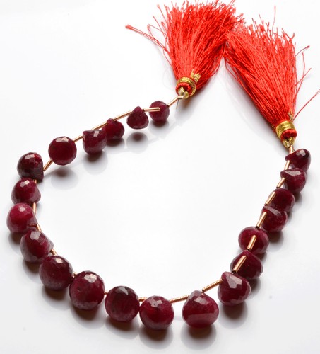 160 CT.8.5" GENUINE Red Ruby Faceted ONION SHAPE BEADS Briolettes 8 TO 10 MM - Picture 3 of 4