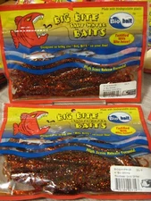 2 Packs Big Bite Saltwater 4" Bio Shrimp Fishing Baits Rootbeer Gold Glitter