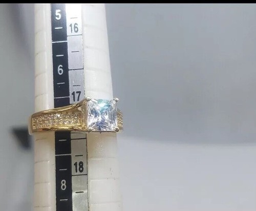 GOLD 14k princess ring yellow cz carat Engagement gift her Size 7 6 8 - Picture 2 of 9
