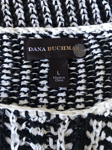Dana Buchman Crochet Tunic Top Sweater Black White Size Large Open Knit Woven - Picture 4 of 7