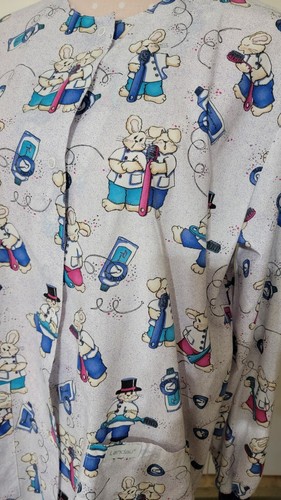 Landau Art Works Scrub Jacket Womens L Dentist Kids Toothbrush Bunny Easter - Picture 3 of 5