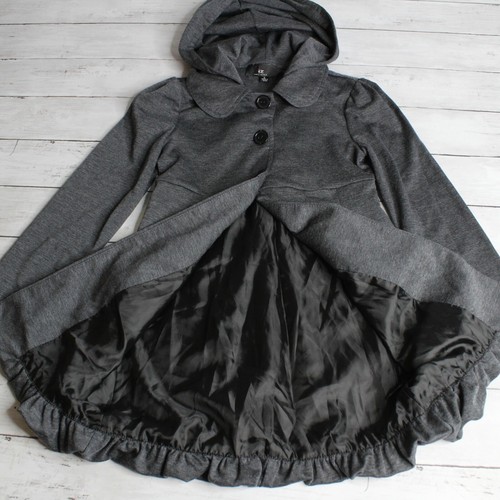 Amy Byer Gray Peacoat Size S 7 Single Breasted Hooded Black Buttons - Picture 10 of 12