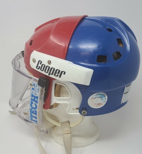 Cooper SK2000 S Red & Blue HABS Vintage Hockey Helmet w/ ITECH II Visor Shield - Picture 3 of 10