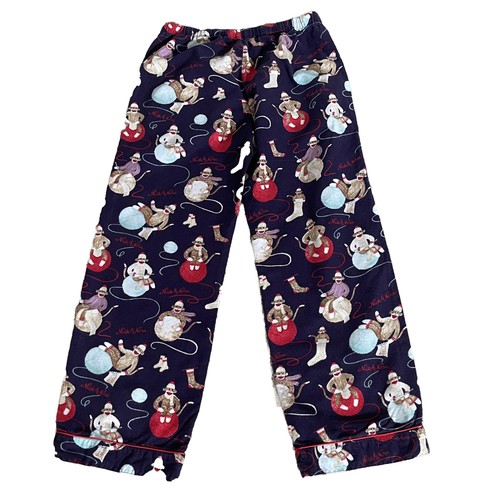 Nick & Nora Medium Women’s Flannel Pajama Set Sock Monkey Knitting Purple Red - Picture 9 of 10