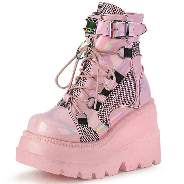 Women Fashion Gothic Street Wedges Shoes Pink Chunky Women Fashion Gothic Street Wedges Shoes Pink Chunky