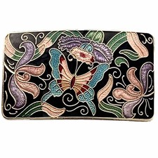 Vintage Cloisonne Belt Buckle Butterfly Flowers Enamel Metal 3  by 1.75  
