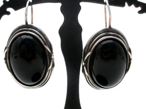Black-Onyx-Earrings-Sterling-Silver-Dangle-925-M-Vintage-Oval-Gemstone-Jewelry