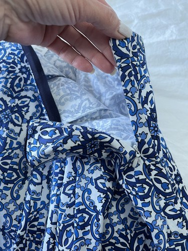 Milly | Blue White Geometric Pleated Mini Skirt | Size XS | Flirty Lightweight - Picture 4 of 8