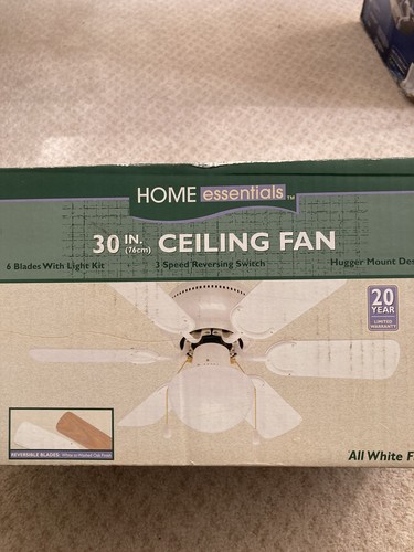 Home Essentials All White Finish 4 Reversible Blades 30" Ceiling Fan Vintage VTG - Picture 7 of 10