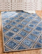 Jute and Denim Diamend Braided Reversible Hand Woven Rug Carpet Mat
