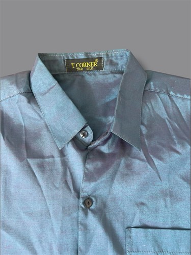 T.Corner Thai Silk Iridescent Men’s Shortsleeved Vintage Buttonup - Picture 7 of 11
