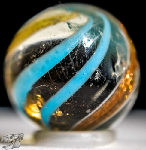 Handmade Aqua Banded Lutz Marble, 25/32 in, Good+ Buffed Germany 1860-1920 S1230 - Picture 11 of 15