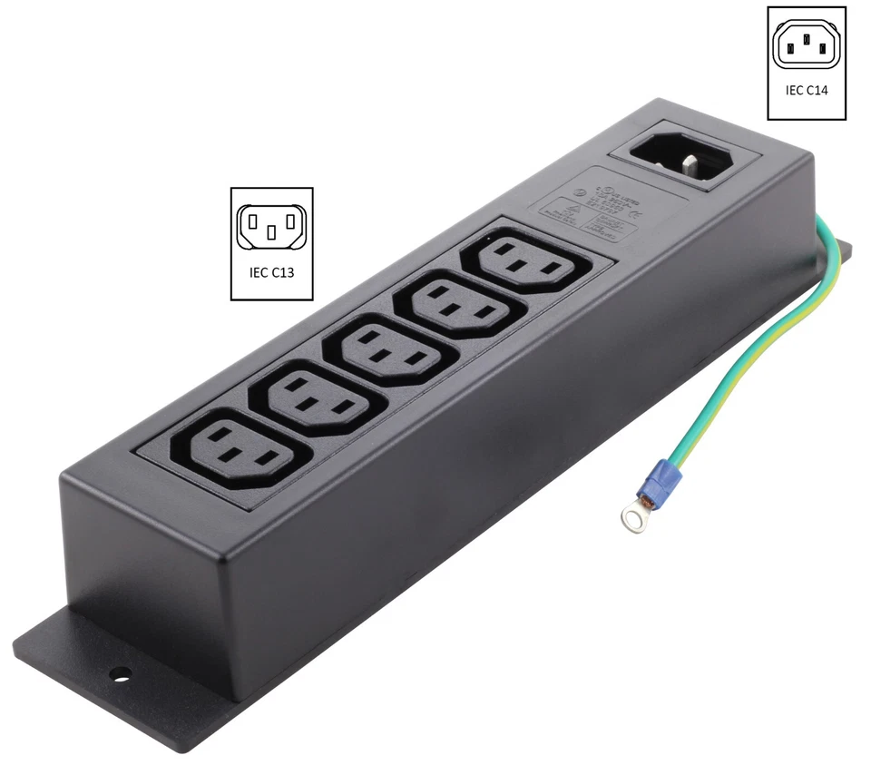 AC WORKS® IEC C14 to (5) C13 IT/Server PDU Power Strip w/ Ground Wire – 7.5" - Image 2 of 4