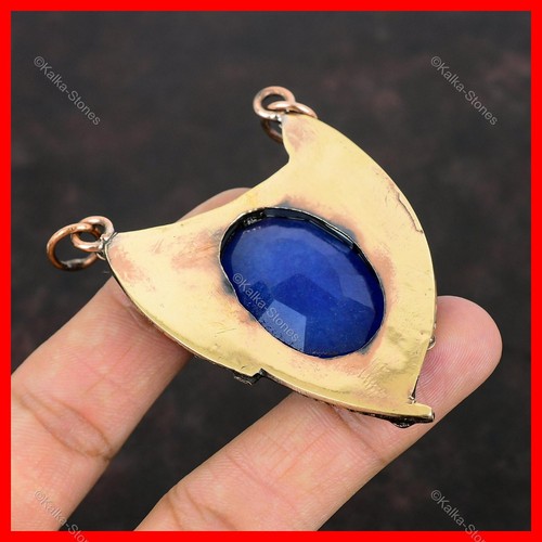 Mothers day Deal Copper Oval Blue Saphire Gemstone Bezel Trendy Pendant Jewelry - Picture 6 of 6