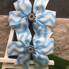 2 PC 3" Boutique Alligator Clip Grosgrain Bow Set New Blue Dog Cat Pet 179