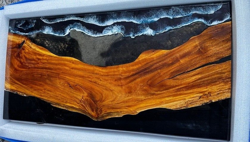 48"x30" Ocean Wave Epoxy Resin Dining Table Top Wooden Live Edge Home Decors - Picture 2 of 8