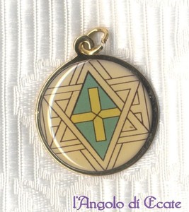 Collana ciondolo PENTACOLO TALISMANO SALOMONICO DELLA CROCE metallo diam 26 mm