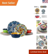 Plates and Bowls Sets, Ceramic Dinnerware Set Dishware Sets 12- Piece, Colorf...
