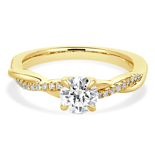 18 Karat Yellow Gold Round Brilliant Cut Diamond Engagement Ring - Foto 1 di 4