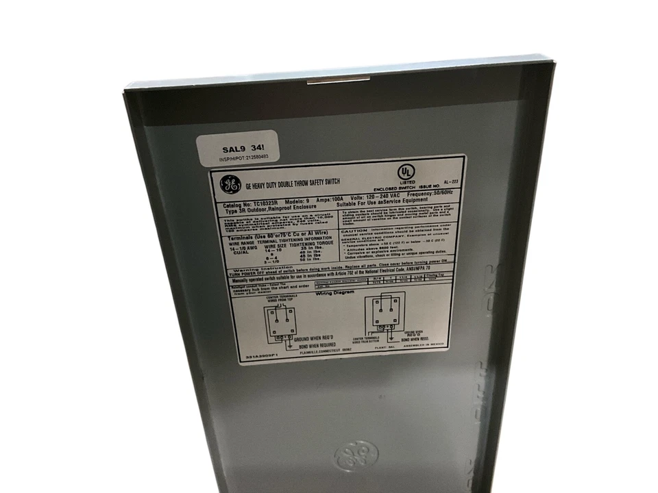 Interruptor de transferência de energia de emergência gerador não fundido manual GE 100 amp 240 volts. - Imagem 3 de 4