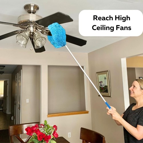 Microfiber Ceiling Fan Duster Brush - 12 Ft Reach, Blue, Double-Sided Cleaning - Picture 8 of 9