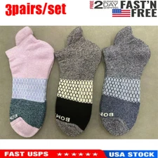3 Pair Bombas Women's Tri-Block Marl Ankle Sock Size M Pink/grey/dark grey