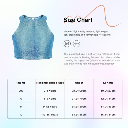 Kids Girls Crop Top Party Jazz Metallic Tank Vest Halloween Dancewear Training - Picture 23 of 41