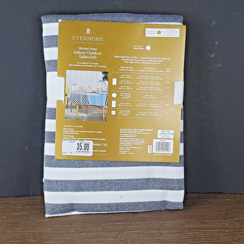 70in Round EverHome Indoor Outdoor Tablecloth Striped Solid 100% Polyester - Picture 2 of 9
