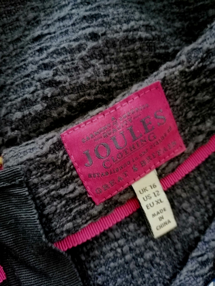 Joules Dress Women Size 16 Grey Textured Cotton Blend Crew Neck Short