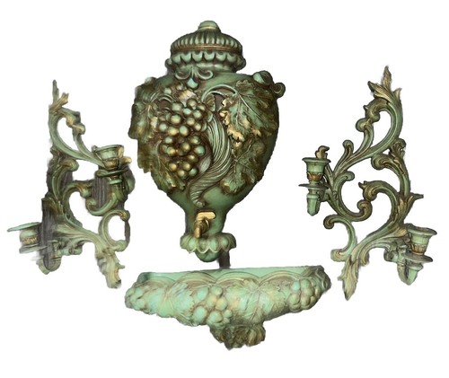 1958 Universal Statuary Corp Wall Planter Decoration Grape Candle Holder Vintage