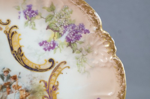 Straus Limoges Hand Colored Watteau Scene 8 5/8 Inch Antique Plate C. 1890-1920s - Picture 4 of 12