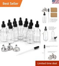 Essential Oil Storage - 12x 2oz Glass Dropper Bottles with Funnels  Labels