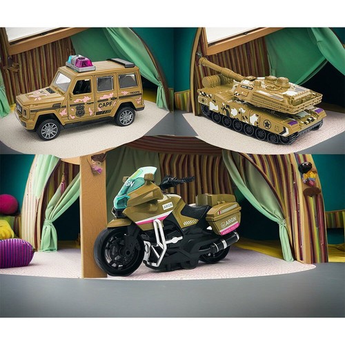 3 Pack Kids Pull Back Military Vehicles Set Toy Gift With Tank Truck Motorcycle - Picture 6 of 22
